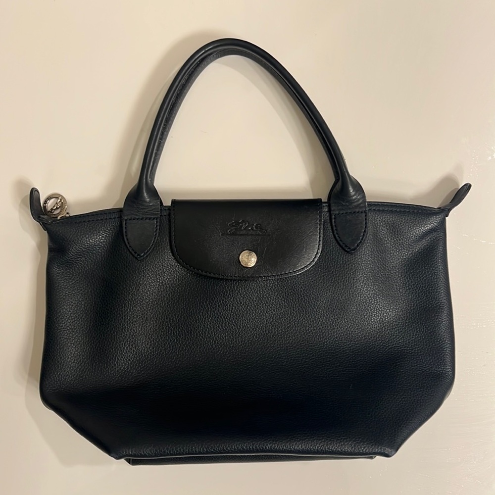 Longchamp Leather Le Pliage Navy Blue Tote